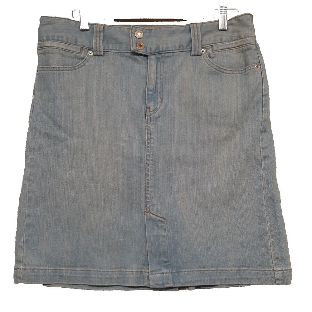 GAP Womens Sz 10 Denim Straight Mini Skirt Blue Light Wash Faded Pockets Zip Y2K